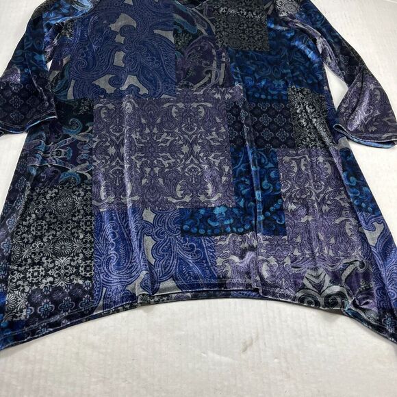 Chicos Velvet Midnight Patchwork Tunic Velvet 3/4 Sleeve Winter Top 1 MEDIUM - Picture 2 of 11
